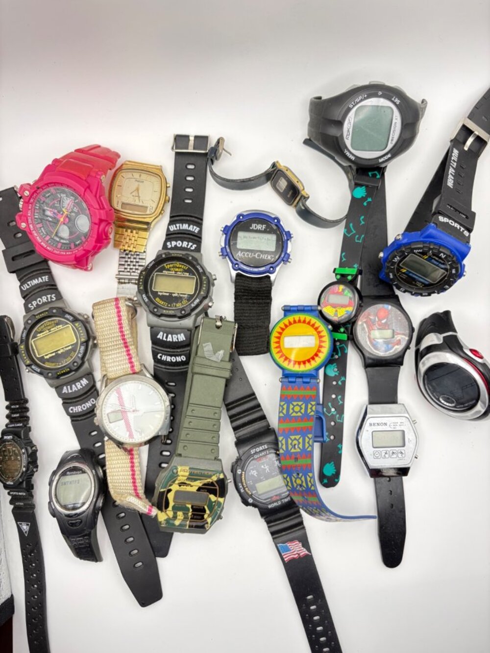 Vintage Modern Digital Analog Mens Womens Watch Lot 18 Pc Spiderman Benon Parts